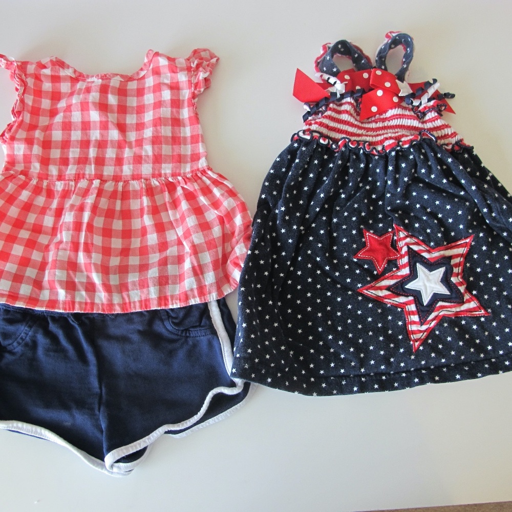 Bundle of 3 4th of July Toddler Girl's Outfit with Dress Size 18 months GUC